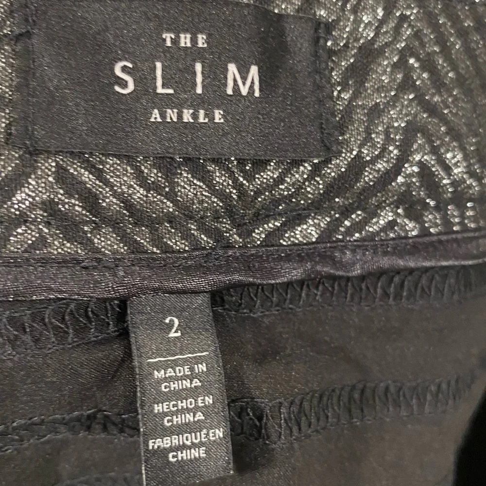 White House Black Market Black & Silver Patterned Skinny Pants